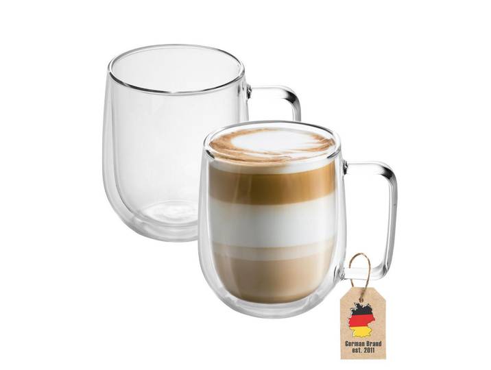Intirilife Kaffeeglas 200 ml (2er-Set), Transparent, Glas, 0.22 L, doppelwandig, Glas, Gläser-Sets