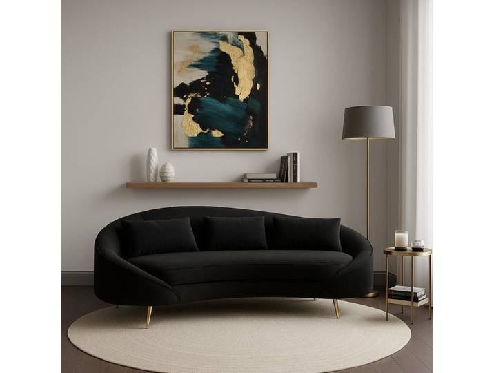 Canapé Fixe 3 Places Verte Dmora en Tissu Noir 84x185 cm