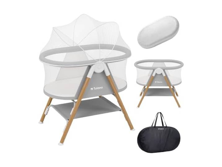 TULANO Dream 20 Reisebett Baby mit Matratze und Moskitonetz, 0–6 Monate faltbares Babybett für Neugeborene, bis 9 kg, leichtes tragbares Baby Reisebett mit Transporttasche, Grau