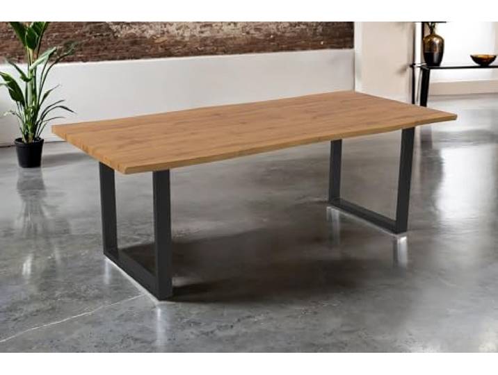 SAM Esstisch Josy 220x100 cm Holz Wildeiche-Optik U-Gestell schwarz 40 mm Tischplatte mit Baumkante, Metallgestell, Tisch für Esszimmer & Küche
