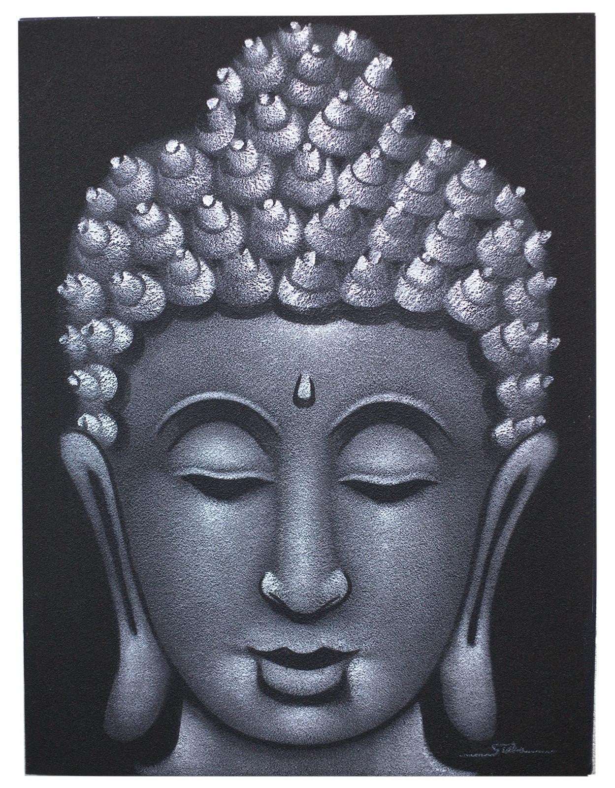 Ancient Wisdom Boeddhabord canvas schilderij in grijs en zandkleur