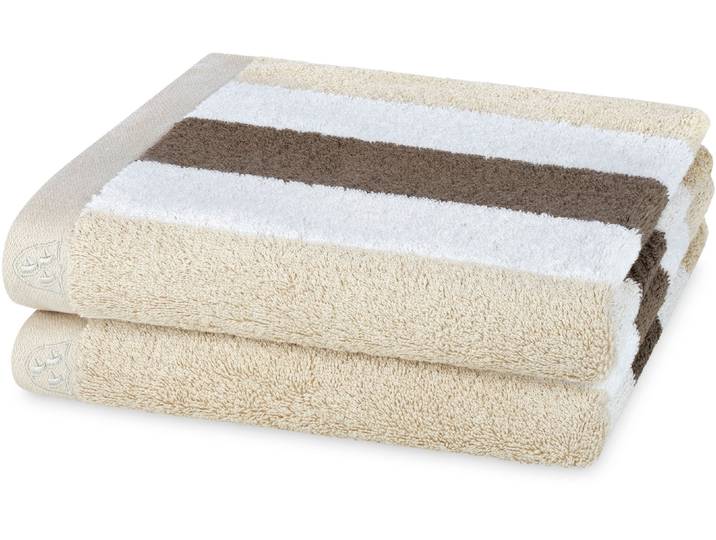 Handtücher ROSS Doubleface, Streifen/Uni , beige (natur), B:50cm L:100cm, Frottier, Baumwolle, Handtücher, Handtücher, aus feinster Baumwolle