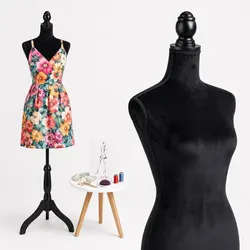 Relaxdays Weibliche Schneiderpuppe 36/38 Samt Schwarz