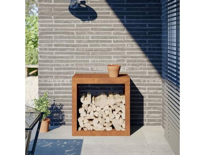 Sufrk Holzregal 60 x 40 x 60 cm aus Cortenstahl, Holzregal für den Außenbereich für Brennholz, robuster Holzstapler, Regal für Brennholz