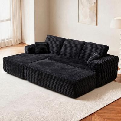 Abrihome "100.39"" Modular Corduroy Boneless Sectional Sofa with Movable Chaise"