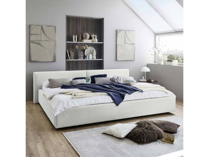 HOMELIV. Familienbett Dorisa Webstoff 240x200cm 240x200 cm Weiß modern, Mit Kopfteil