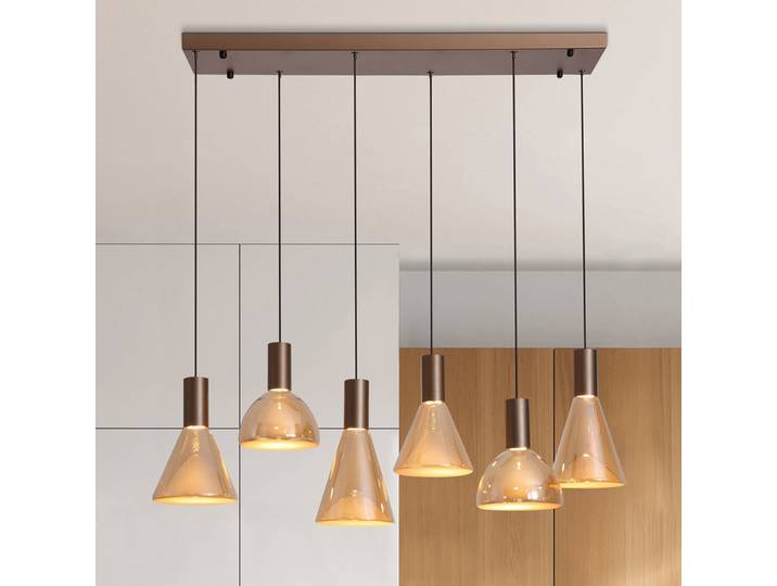 Suspension LED 32 x 40 x 80cm Laiton Acier laqué Verre coloré LED Module LED