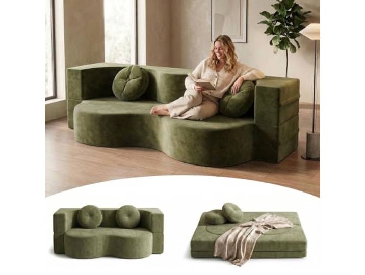 MIMRTIMI Schlafsofa 3 Sitzer Modulares Klappbar Schlafcouch, Boneless Schaumstoff Couch mit Schlaffunktion,Ohne Montage