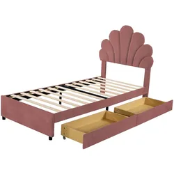 Polsterbett 90x200 cm mit Stauraum und geblümtem Kopfteil – Elegantes Design und hohe Funktionalität für das zimmer in Rosa