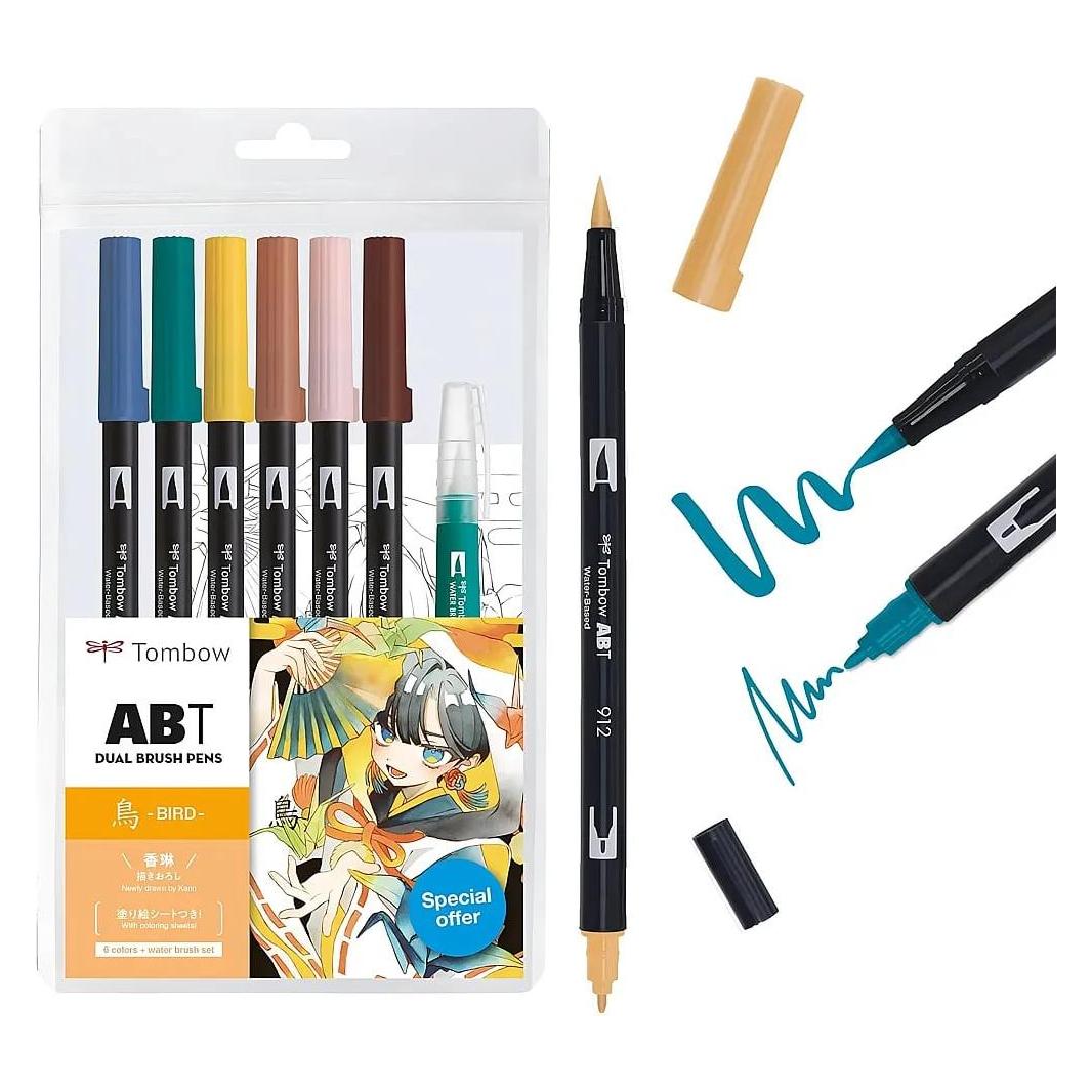 Tombow Dual Brush Pen Etui (6x) (ABT-6P-MANGA-BIRD)