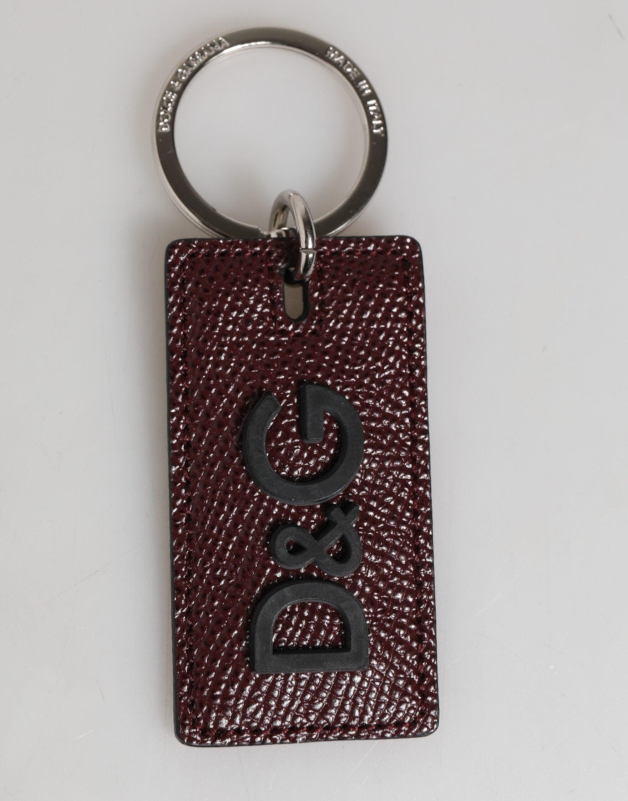 Dolce & Gabbana Donkerbruin Leren Logo Metaalring Heren Sleutelhanger Sleutelhanger