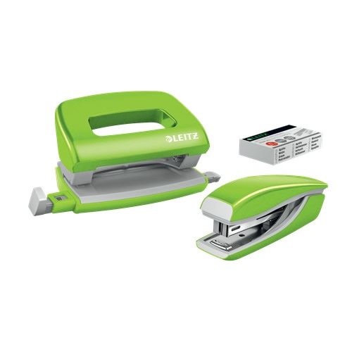 LEITZ Locher und Heftgeräte Set NeXXt WOW grün-metallic
