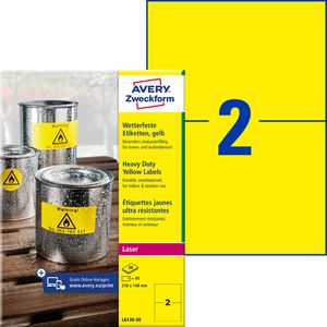 Zweckform Folienetiketten L6130-20, gelb matt, 210 x 148mm, wetterfest, 20 Blatt, 40 Stück