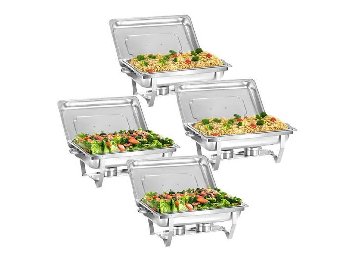 EVGTTI Speisenwärmer Edelstahl Wärmebehälter Rechaud Chafing Dish, (4-tlg., 2 Set 1x1 GN-Behälter), Buffet-Set Warmhaltebehälter für Catering, Buffet und Party