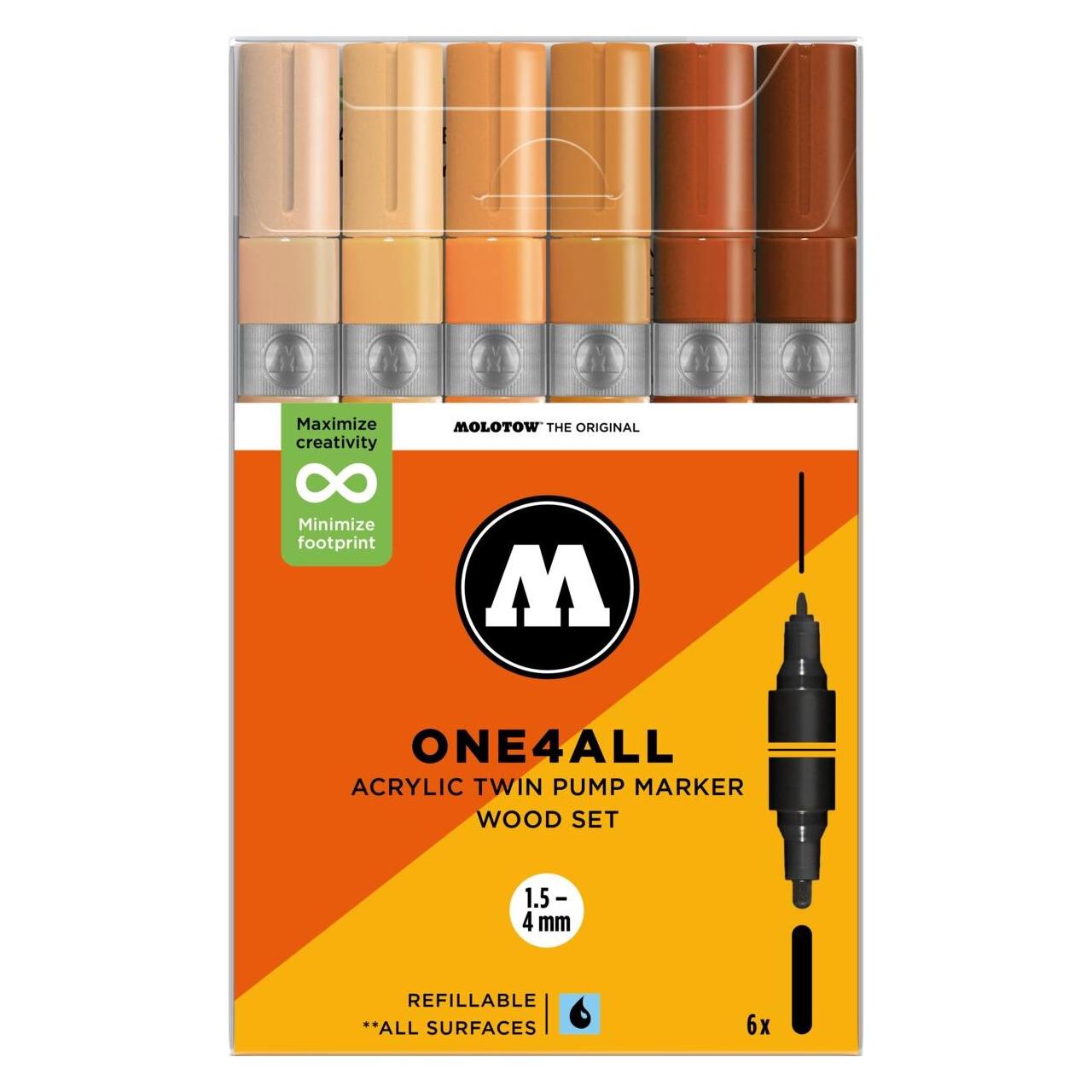 Molotow Acrylmarker One4All Acrylic Twin Wood Set (6x) (MO200857)