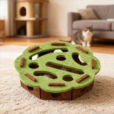 Uplifted Finds Felt Cat Puzzle Box With Bell Balls round Green