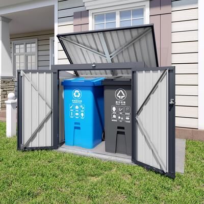 AISWORD Outdoor Trash Can Storage Shed for 2 Bins Metal Garbage Bin Enclosure Waterproof Outdoor Small Generator Shed