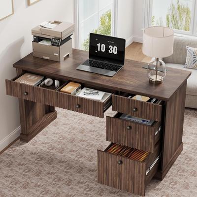 Garvee 54'' Fluted Home Office Desk with Storage, Modern Executive Desk with Charging Station