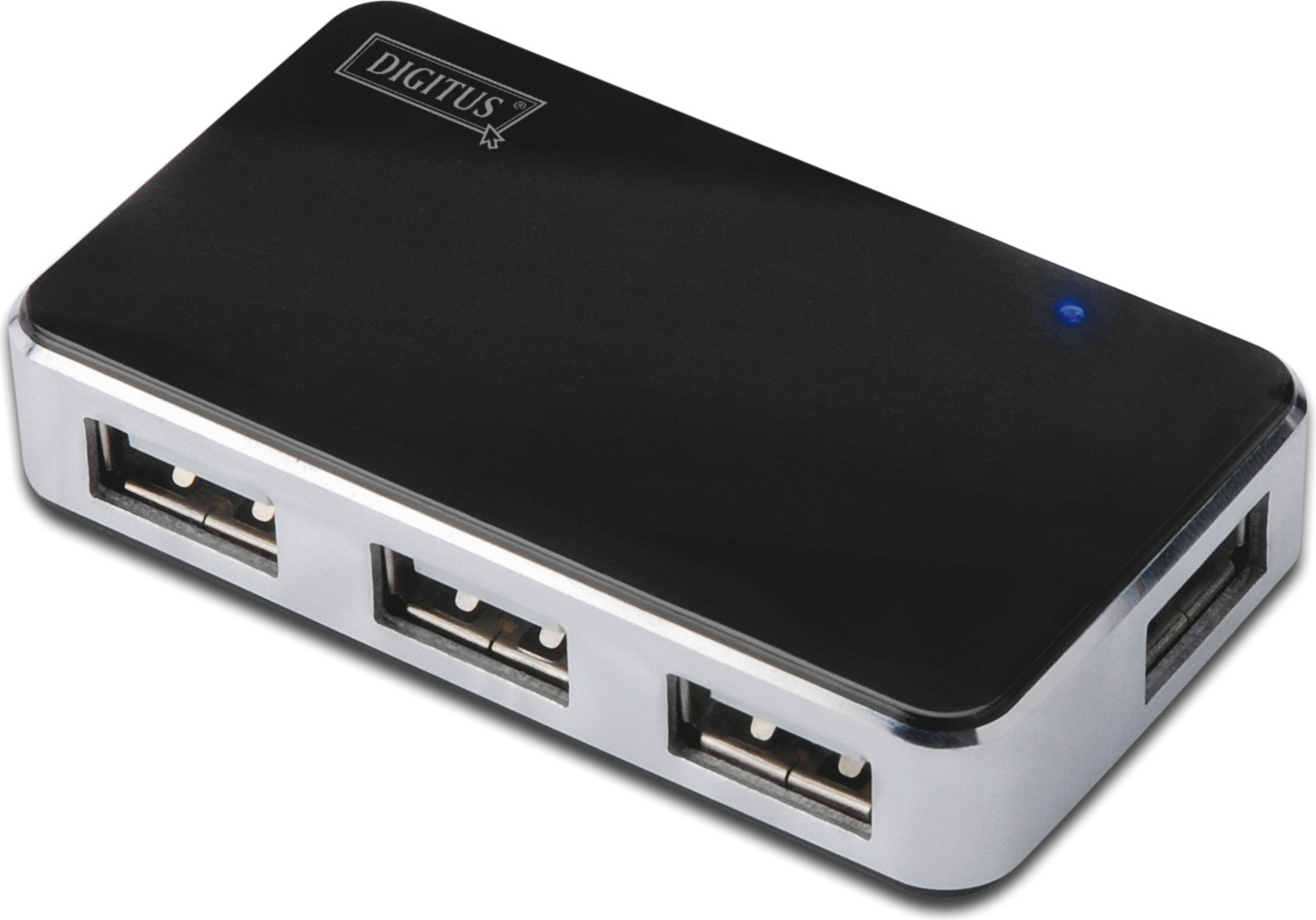 DIGITUS USB 2.0 Mini-hub, 4-poorts, zilver, inclusief netadapter