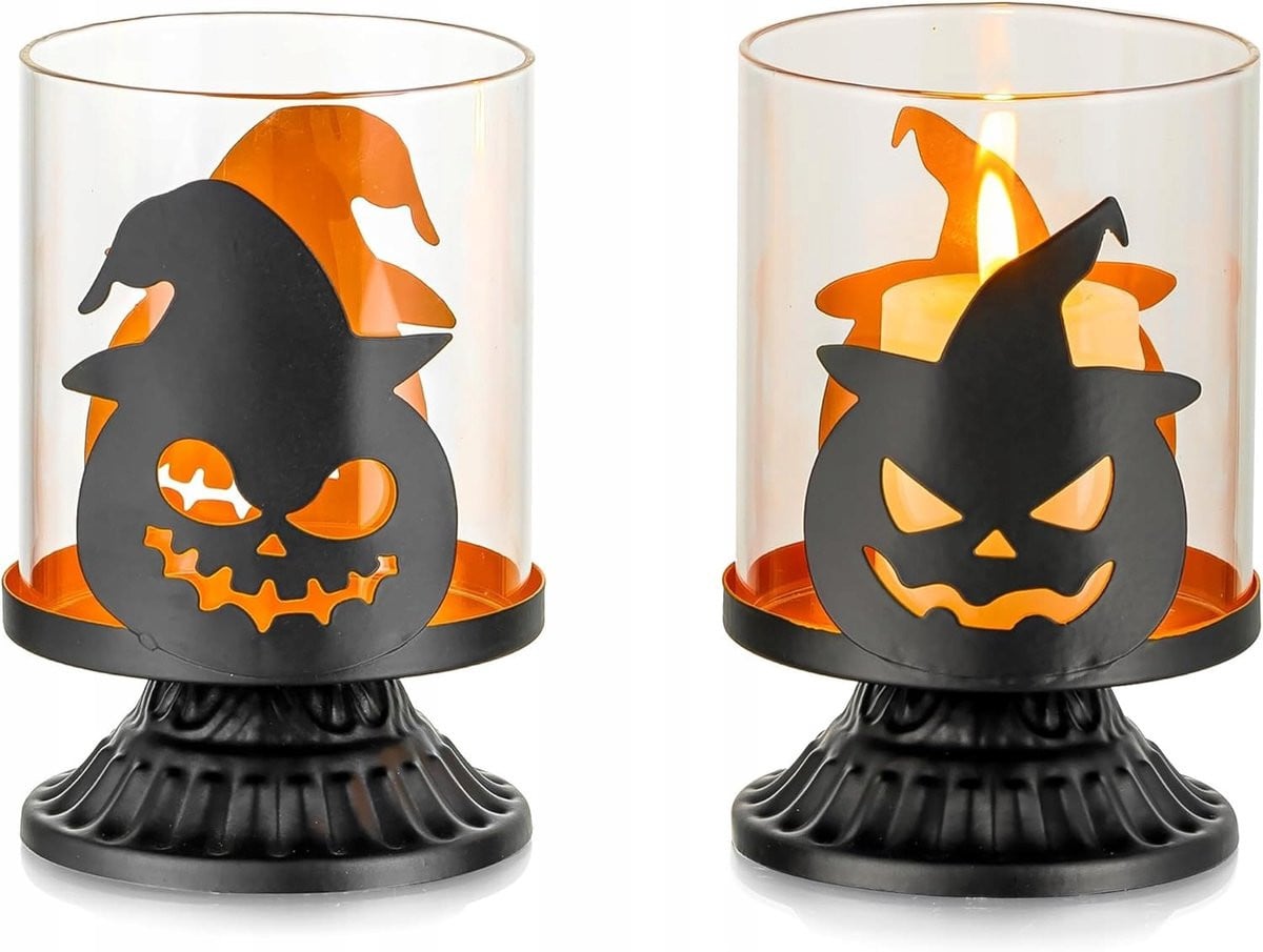 Set van 2 Zwarte Glazen Kandelaars voor Halloween Decoratie