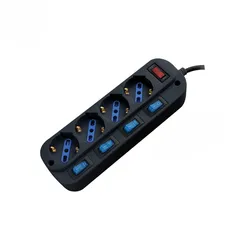 Alcapower 4-fach Steckdosenleiste Schuko Bipasso, Einzelschalter, 1,5m Kabel, Überlastschutz, 16A 3-poliger Italien-Stecker, Schwarz