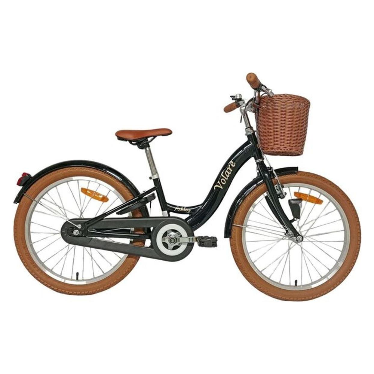 Volare Ashley Kinderfahrrad Mädchen 20 Zoll Schwarz mit Korb, Schloss, Licht und Reflektoren (20") (71450935)