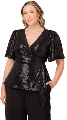 KIYONNA Shimmering Sequin Wrap Top