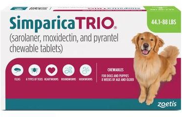 Nexgard Spectra Simparica Trio For Dogs 44.1-88 Lbs (Green) 12 Doses
