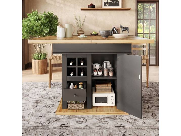 Table à manger extensible - ZEVKOR - Extensible - 110-140×80×75 cm - MDF & métal - Tiroir et porte-bouteilles