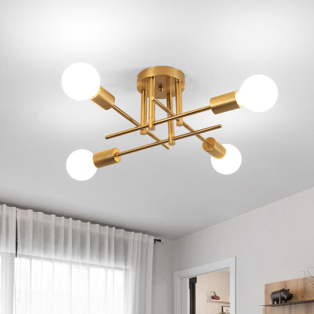 Trent Austin Design Gold Vintage Industrial Sputnik 4-Light Flush Ceiling Light Gold 16cm H X 43cm W X 43cm D