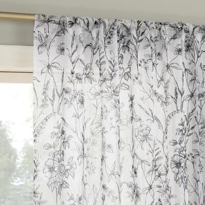 No. 918 Ambree Vintage Floral Sheer Rod Pocket Curtain Panel, Single Panel