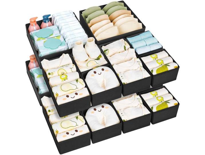Schubladen Organizer 15er Set Aufbewahrungsbox Stoff faltbar für Kleidung Socken Unterwäsche Schwarz