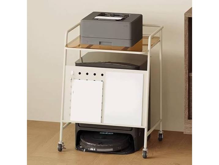 Mobiler Metall-RoboterVakuumAufbewahrungsschrank Nachttisch Mit Glasplatte Und Rollen For Das Wohnzimmer(White)