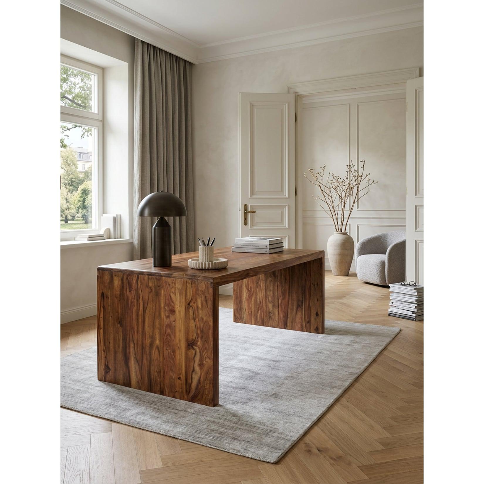 Schreibtisch Massivholz Ablage Landhausstil BOHA, Dunkelbraun 100x200x76 cm
