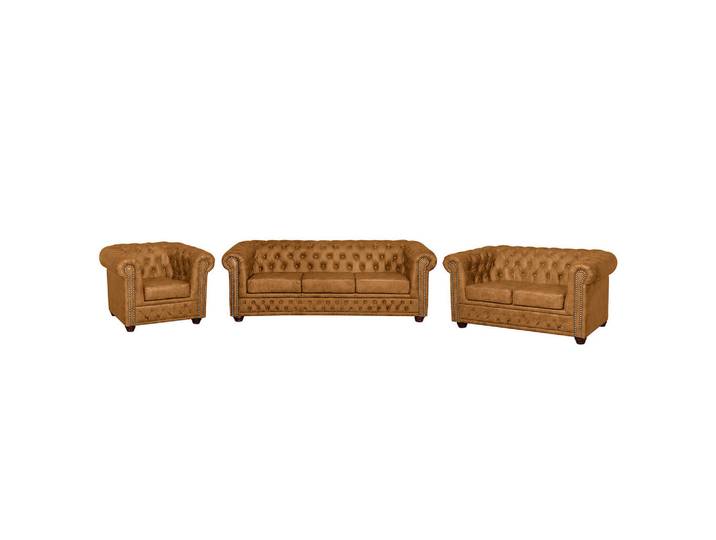 P & B Sitzgarnitur York, Cognac, Holz, 3-teilig, Buche, 203x72x86 cm, Wohnzimmer, Sofas & Couches, Sitzgarnituren