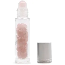 Gemstone Essential Oil Roller Bottle - Rose Quartz  - Silver Cap + Gemstone Roller Tip for 5ml Bottle - Rose Quartz