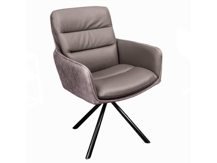 Riess Ambiente Stuhl Big George - Taupe - Microfaser Echtleder Metall Retro hoher Komfort, pflegeleicht, langlebig, stabil, Esszimmerstuhl, Retro, Design, Eyecatcher