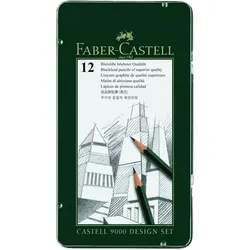 FABER CASTELL Bleistift Castell 9000 Härtegrade sortiert 12 Stück im Metalletui Packung mit 5 Stück