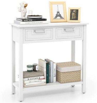 Costway Narrow Console Table with Drawers and Open Storage Shelf-White
