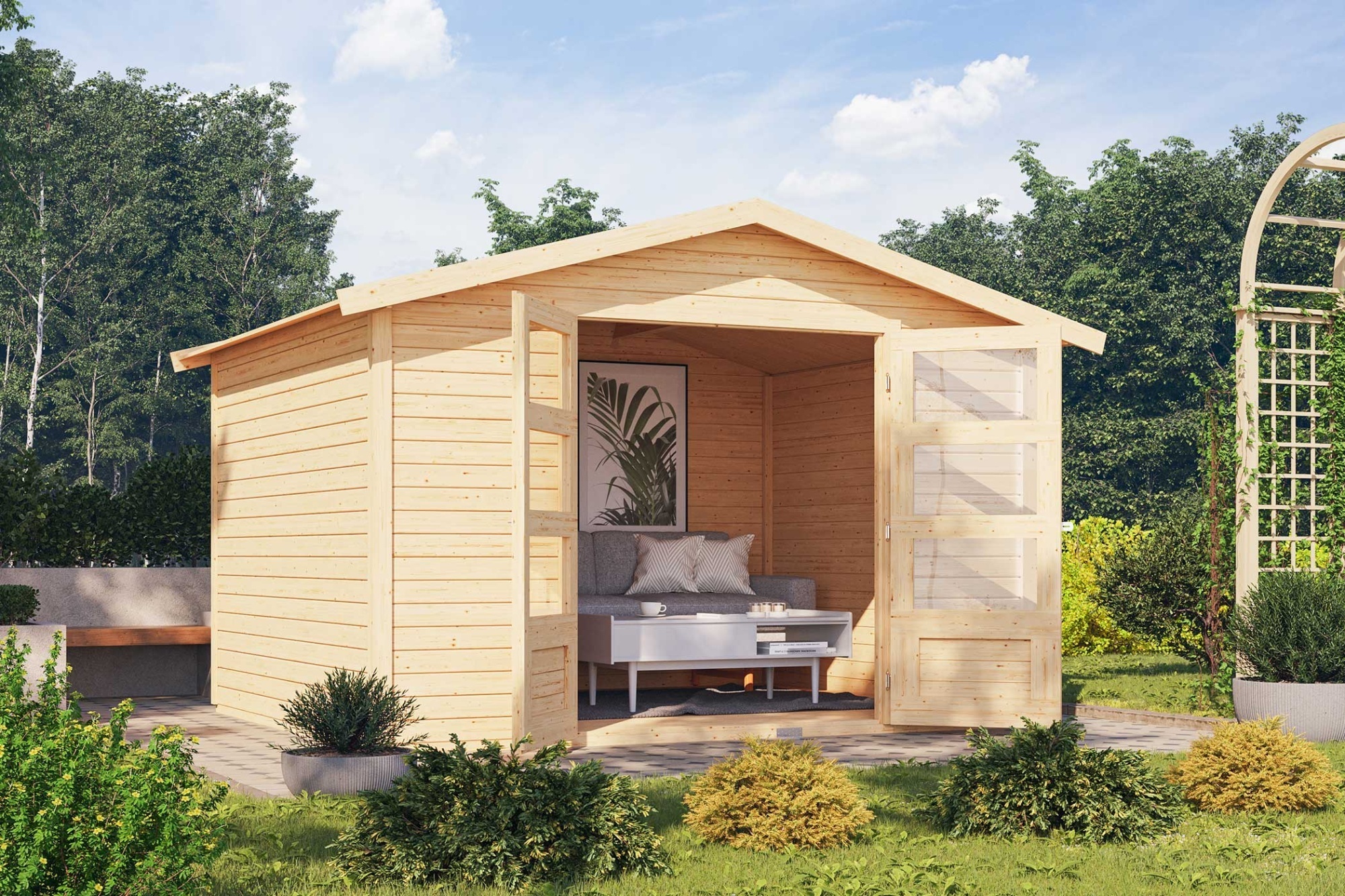 Karibu Gartenhaus Gerätehaus Amberg 5 naturbelassen 305x246x217 cm