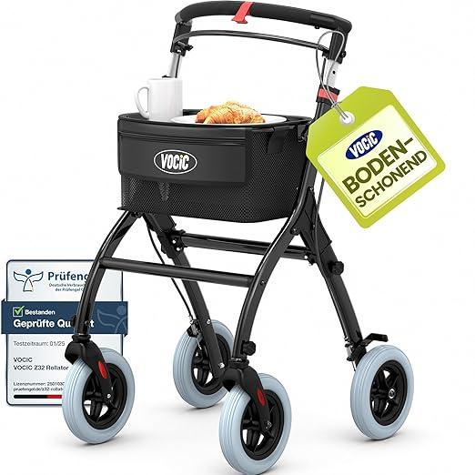 Z32 Rollator Schmal für Wohnung,Indoor Rollator Faltbar und Leicht,Stabiler Wohnungsrollator mit Spuer Leiser Anti-Rutsch Reifen,Rollatoren für Senioren Klappbar Tablett,Schwarz|5 Jahre Support