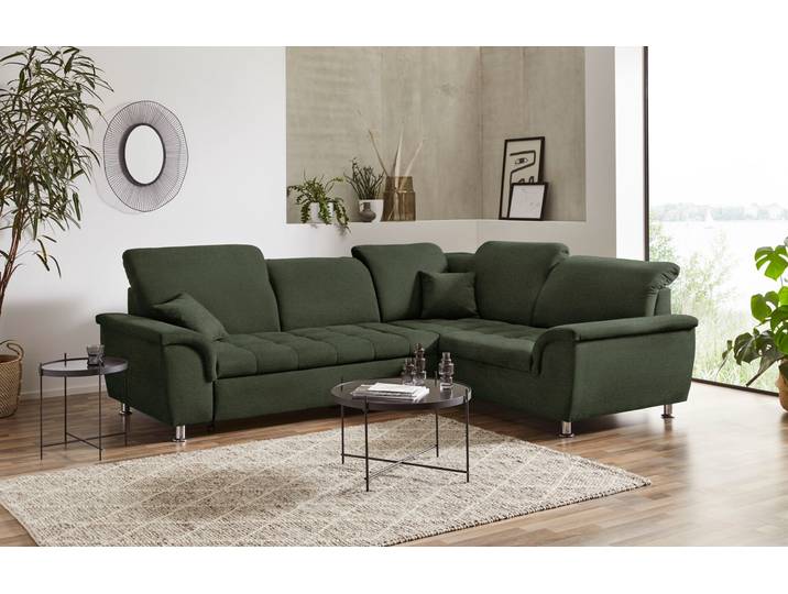 Ecksofa DOMO COLLECTION FRANZI zeitlos und elegant, moderne Sitzheftung, L-Form , grün, B:275cm H:81cm T:214cm, Sofas, Ecksofa, wahlweise mit Kopfteilverstellung (dann Breite: 275 cm)