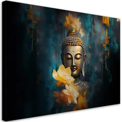 WANDBILD buddha und goldene blumen