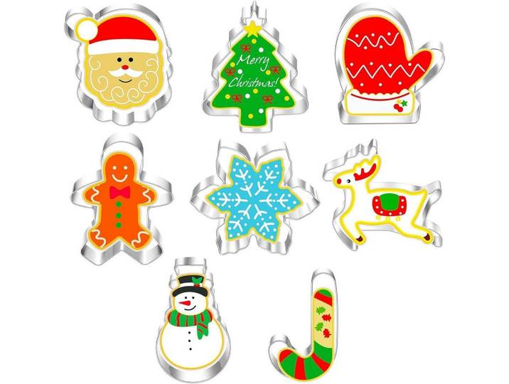 Ausstechformen Set 8-teilig Weihnachten Edelstahl, Mehrfarbig, Metall, 6x2x8.5 cm, Backen & Backzubehör, Keksausstecher