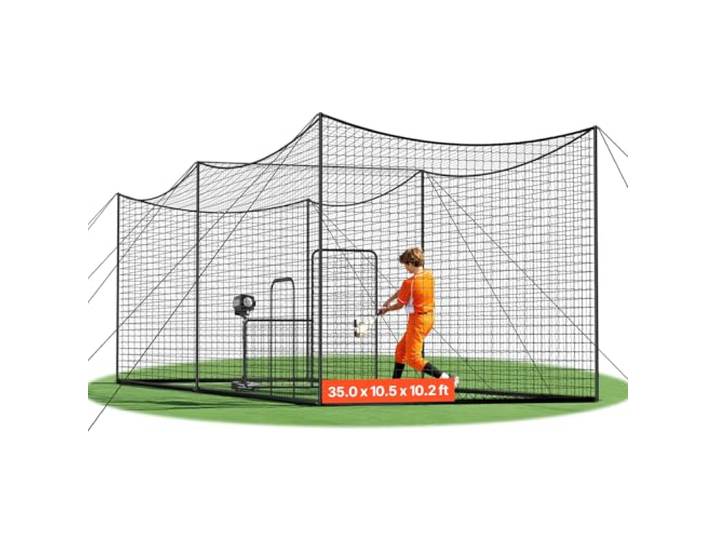 VEVOR Baseball Schlagkäfig (Rechteckig) Netz 10668x3200x3100 mm, Tragbares Trainingsnetz mit 45-lagigem & Geknotetem HDPE-Gewebe & Langen Positionierungsseilen, inkl. Softball Trainingskäfignetz