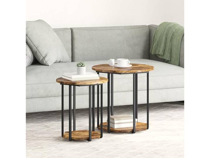 HEFZGDB Moderner runder Beistelltisch aus Holzwerkstoff und Metall in geräucherter Eiche mit integriertem Regal, 2 Stück, kompaktes Design für Wohnzimmer und Schlafzimmer,