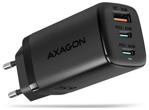 AXAGON USB Ladegerät 65W USB-C, USB-A USB PD 3.0, QC 4+, QC 2.0, QC 3.0 Schwarz USB Power Delivery (USB-PD)
