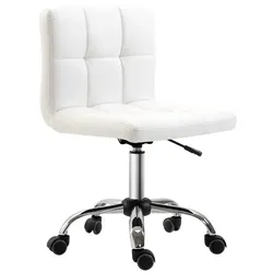 OKWISH Bürostuhl Drehstuhl ohne Armlehnen höhenverstellbar Weiß 92x46x51 cm mit Rollen, Kunstlederbezug, ergonomische Polsterung für Büro