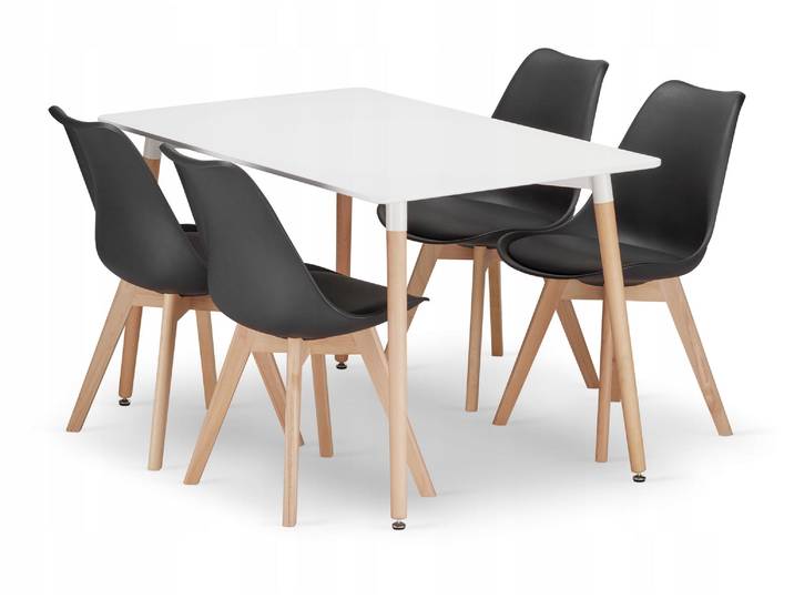 Essgruppe 1 + 4, Tisch ADRIA 120x80cm weiß + Stuhl BALI MARK schwarz