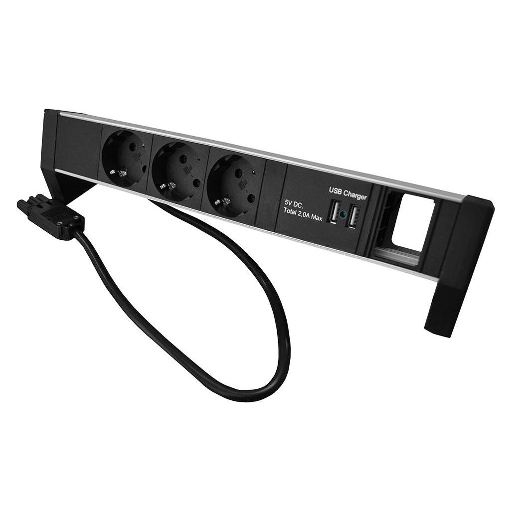 Plenty Prolink Desktop PDU 3x Type F with 2x USB charger 2A and empty module (PDS7031)